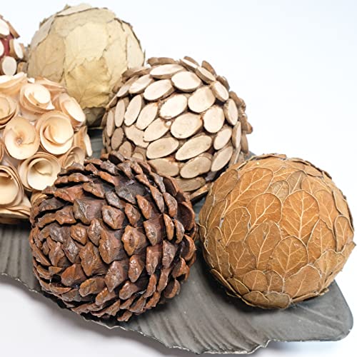 CIR OASES Decorative Filler Balls for Centerpiece, 6 PCS 3.5 Inch Natural Tone Bowl&Vase Filler Balls for Home Decoration, Dough Basket Fillers