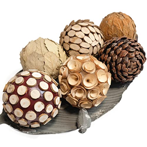 CIR OASES Decorative Filler Balls for Centerpiece, 6 PCS 3.5 Inch Natural Tone Bowl&Vase Filler Balls for Home Decoration, Dough Basket Fillers