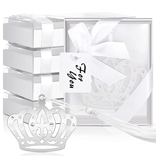 50 Pcs Crown Design Bookmark for Girls Quinceanera Gift Bookmark Crown Princess Metal Bookmark Book Lover Silver Quinceanera Favors with Gift Boxes for Fifteen Birthday Wedding Bridal Shower Women