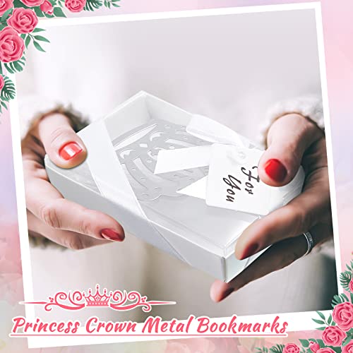 50 Pcs Crown Design Bookmark for Girls Quinceanera Gift Bookmark Crown Princess Metal Bookmark Book Lover Silver Quinceanera Favors with Gift Boxes for Fifteen Birthday Wedding Bridal Shower Women