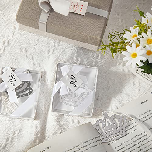 50 Pcs Crown Design Bookmark for Girls Quinceanera Gift Bookmark Crown Princess Metal Bookmark Book Lover Silver Quinceanera Favors with Gift Boxes for Fifteen Birthday Wedding Bridal Shower Women