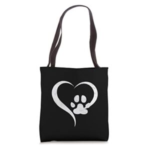 for the love of my dog – white heart & dog paw – grunge tote bag