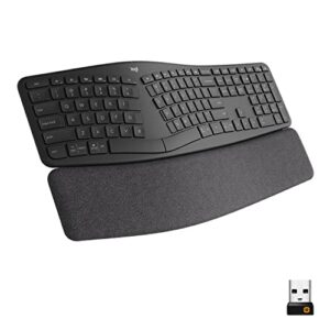 logitech ergo k860 wireless ergonomic keyboard – split keyboard, wrist rest, natural typing, stain-resistant fabric, bluetooth and usb connectivity, compatible with windows/mac