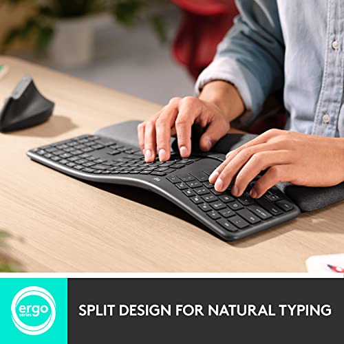 Logitech ERGO K860 Wireless Ergonomic Keyboard - Split Keyboard, Wrist Rest, Natural Typing, Stain-Resistant Fabric, Bluetooth and USB Connectivity, Compatible with Windows/Mac