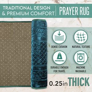 Dark Green, Muslim Prayer Rug, Traditional Style, Large, Thick, and Padded Muslim Prayer Mat, 99 Prayer Beads and a Prayer Cap Included, Prayer Mats Muslim for Praying Men, Women, and Kids