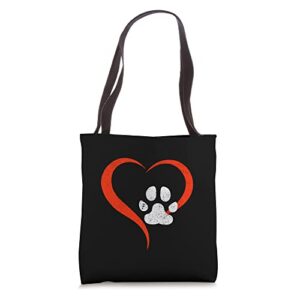 for the love of my dog- red heart & white dog paw – grunge tote bag