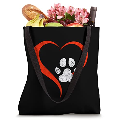 For The Love Of My Dog- Red Heart & White Dog Paw - Grunge Tote Bag