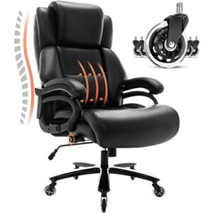 big and tall 400lbs office chair – adjustable lumbar support heavy duty metal base quiet rubber wheels high back large executive computer desk swivel chair, ergonomic design for back pain, black