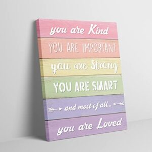 ogilre you are kind you are smart you are important inspirational quotes colorful wood canvas wall art decorations prints, office girls bedroom pictures 11×14 inch framed