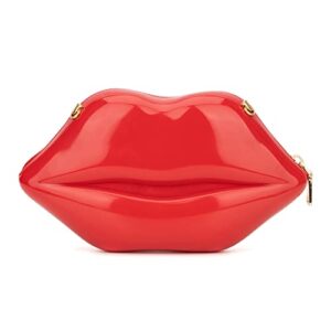 Olivia Miller Women's Fashion Cecilia PVC Jelly Red Small Kiss Lips Shaped Crossbody Bag Removable Strap, Evening Casual Purse Handbag