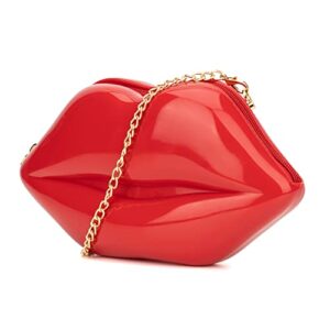 Olivia Miller Women's Fashion Cecilia PVC Jelly Red Small Kiss Lips Shaped Crossbody Bag Removable Strap, Evening Casual Purse Handbag