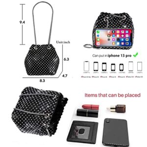 Yokawe Women's Bling Crystals Evening Clutch Bag Sparkly Metal Sequins Purse Glitter Rhinestone Bucket Bags Prom Cocktail Party Wedding Handbags (Black)