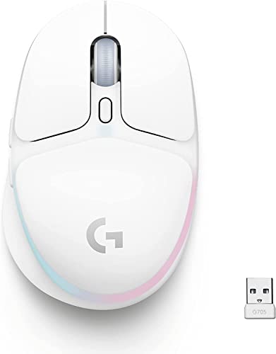 Logitech G705 Wireless Gaming Mouse, Customizable LIGHTSYNC RGB Lighting, Lightspeed, Bluetooth Connectivity, Lightweight, PC/Mac/Laptop - White Mist