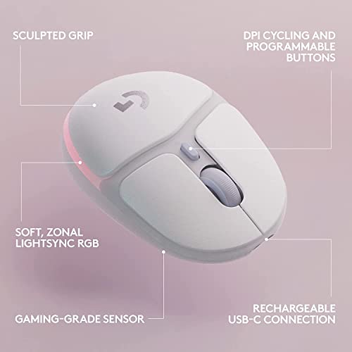 Logitech G705 Wireless Gaming Mouse, Customizable LIGHTSYNC RGB Lighting, Lightspeed, Bluetooth Connectivity, Lightweight, PC/Mac/Laptop - White Mist