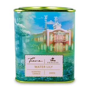 ukonic disney princess home collection tiana 11-ounce scented tea tin candle with water lily aromatic fragrance | 28-hour burn time | home decor housewarming essentials, and collectibles