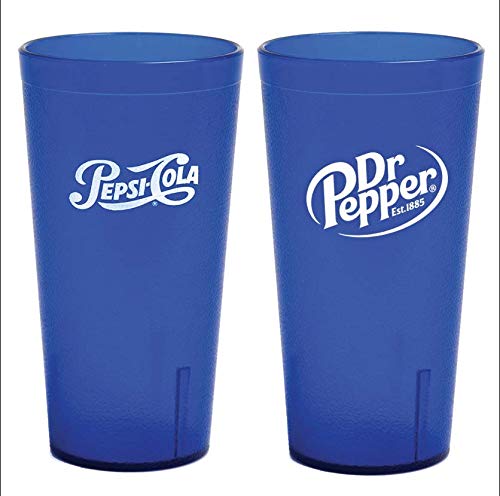 Supply Depot Compatible with Pepsi and Dr. Pepper Cups, Royal Blue Plastic Tumbler 24oz, Set of 6 (Both Logos ON Each Cup)