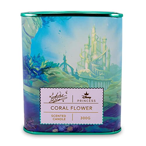 Disney Princess Home Collection Ariel 11-Ounce Scented Tea Tin Candle With Coral Flower Fragrance | 28-Hour Burn Time | Home Decor Housewarming Essentials, The Little Mermaid Gifts and Collectibles