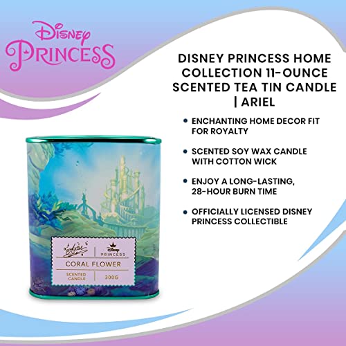 Disney Princess Home Collection Ariel 11-Ounce Scented Tea Tin Candle With Coral Flower Fragrance | 28-Hour Burn Time | Home Decor Housewarming Essentials, The Little Mermaid Gifts and Collectibles