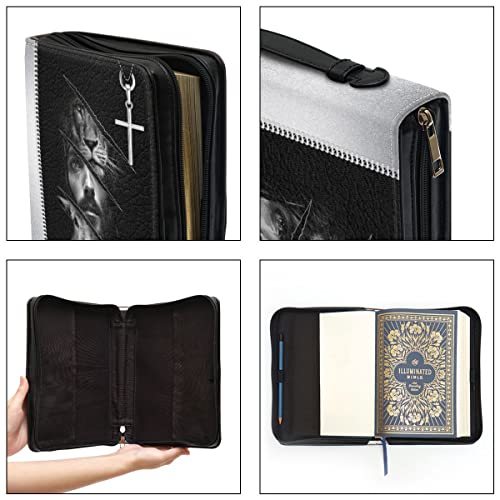 Jesuspirit Personalized Zippered Leather Bible Cover Xlarge Size - Lion & Lamb Customized Bible Case With Handle - I Can Do All Things Through Christ - Philippians 4:13 - Gift For Worship Members, BFF