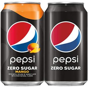 pepsi zero sugar flavors variety pack, original, mango, 12oz cans (18 pack)