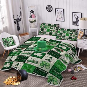 St. Patrick's Day Clovers Plush Sherpa Fleece Throw Blankets Shamrock Truck in Green Plaid Cozy Reversible Blanket Soft Warm Fuzzy Throws for Couch Bed Sofa