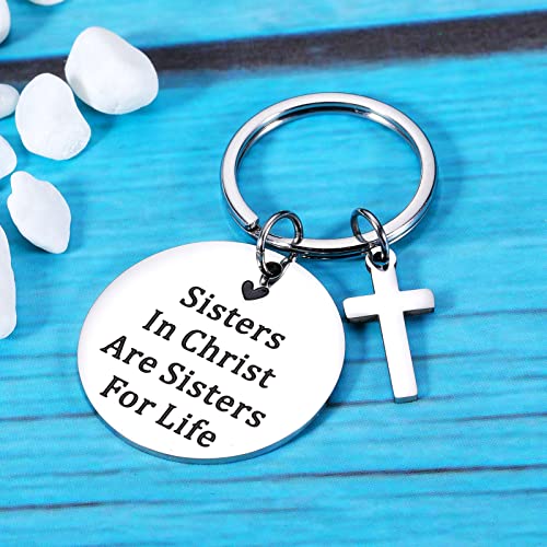 ZZP Christmas Gifts for Bible Study Group Women Friends Sisters In Christ Are Sisters For Life Key Chain Christian Religious Gifts Birthday Friendship Gifts for Christian Sister Girls