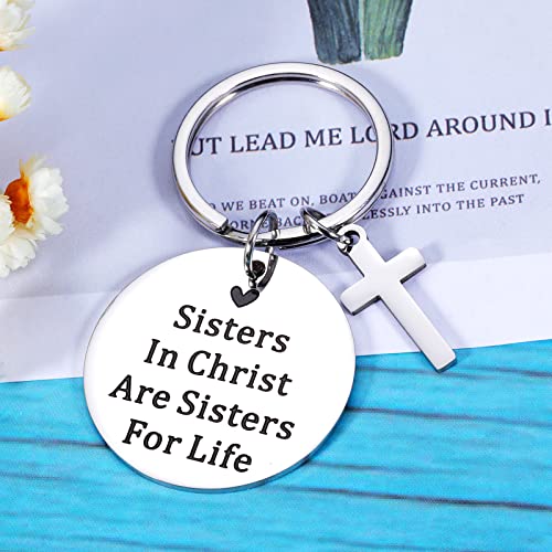 ZZP Christmas Gifts for Bible Study Group Women Friends Sisters In Christ Are Sisters For Life Key Chain Christian Religious Gifts Birthday Friendship Gifts for Christian Sister Girls