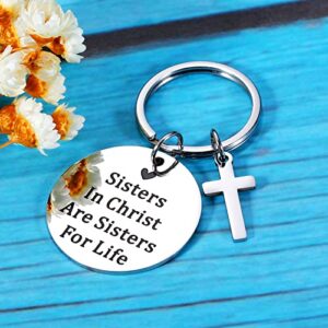 ZZP Christmas Gifts for Bible Study Group Women Friends Sisters In Christ Are Sisters For Life Key Chain Christian Religious Gifts Birthday Friendship Gifts for Christian Sister Girls