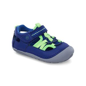 stride rite baby boys soft motion tobias first walker shoe, blue/lime, 3 infant