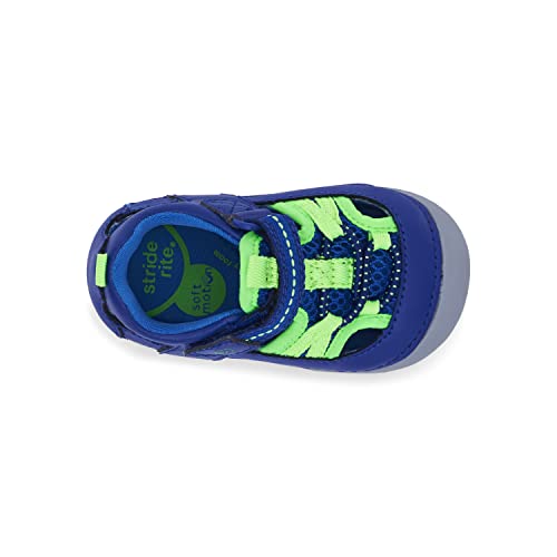 Stride Rite Baby Boys Soft Motion Tobias First Walker Shoe, Blue/Lime, 3 Infant