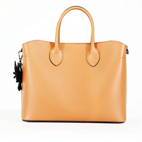 Robin Lisa New York Luxury Handbags for Women | Hand-made in Italy, Genuine Leather Madison Tote Bag (Camel)