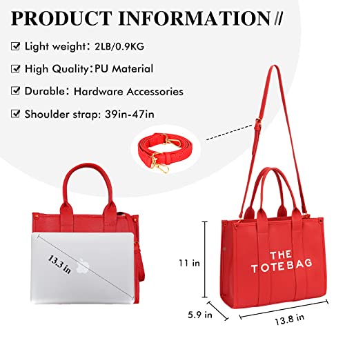 JQAliMOVV The Tote Bags for Women - Large PU Leather Tote Bag Trendy Travel Tote Bag Handbag Top-Handle Shoulder Crossbody Bags (Red)