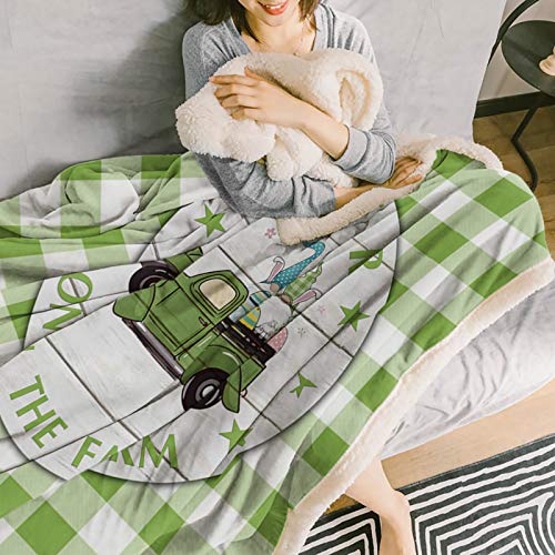 Possta Decor Happy Easter Throw Blanket,Gnome Farm Truck Fuzzy Fluffy Soft Cozy Blankets,Green Buffalo Plaid Bunny Egg Thick Reversible Fleece Flannel Plush Microfiber Throws for Couch Bed Sofa