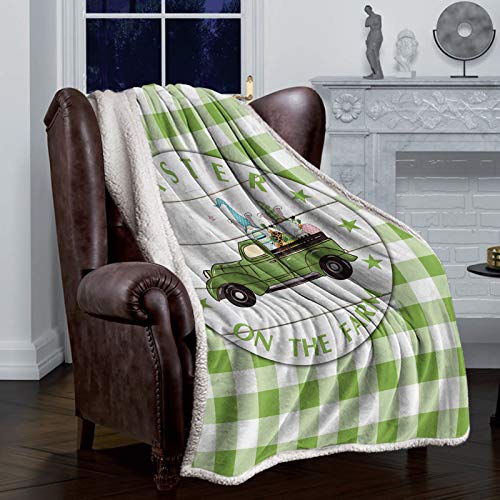 Possta Decor Happy Easter Throw Blanket,Gnome Farm Truck Fuzzy Fluffy Soft Cozy Blankets,Green Buffalo Plaid Bunny Egg Thick Reversible Fleece Flannel Plush Microfiber Throws for Couch Bed Sofa