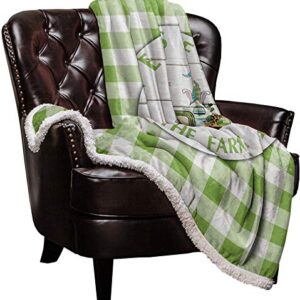 Possta Decor Happy Easter Throw Blanket,Gnome Farm Truck Fuzzy Fluffy Soft Cozy Blankets,Green Buffalo Plaid Bunny Egg Thick Reversible Fleece Flannel Plush Microfiber Throws for Couch Bed Sofa