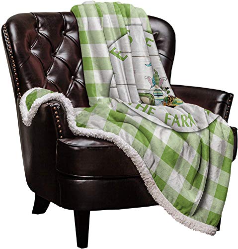 Possta Decor Happy Easter Throw Blanket,Gnome Farm Truck Fuzzy Fluffy Soft Cozy Blankets,Green Buffalo Plaid Bunny Egg Thick Reversible Fleece Flannel Plush Microfiber Throws for Couch Bed Sofa