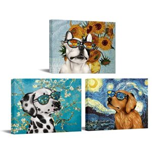 visual art decor creative dog picture for wall decor van gogh starry night sunflower sunflower painting prints in dog’s sunglasses bulldog dalmatian golden retriever poster for living room pet club bedroom deocration