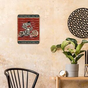 YLAFGUV Skeleton Metal Tin Sign Vintage Funny Skull Metal Sign Decor for Women Men Retro Motorcycle Poster Paintings Metal Wall Decor for Home, Bedroom, Bar, Pub, Man Cave, Art Picture 12x 8 Inch