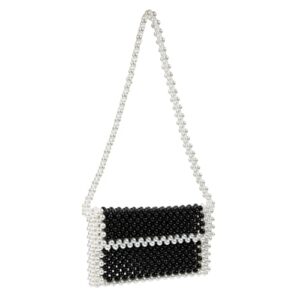 yushiny women acrylic beaded elegant black and white shoulderbag evening bag for evening party (black&white)