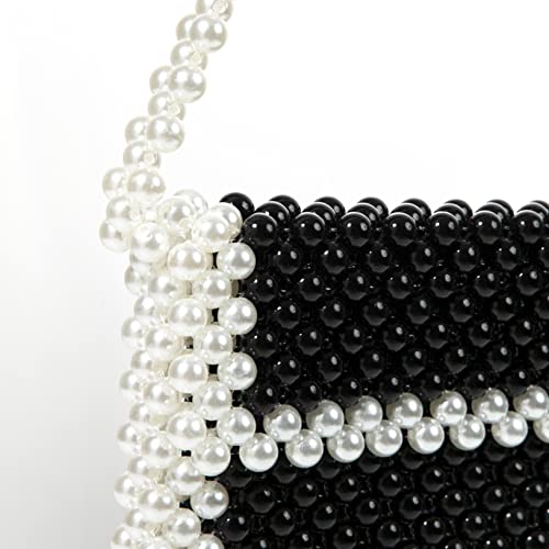 YUSHINY Women Acrylic Beaded Elegant Black and White Shoulderbag Evening Bag for Evening Party (Black&White)