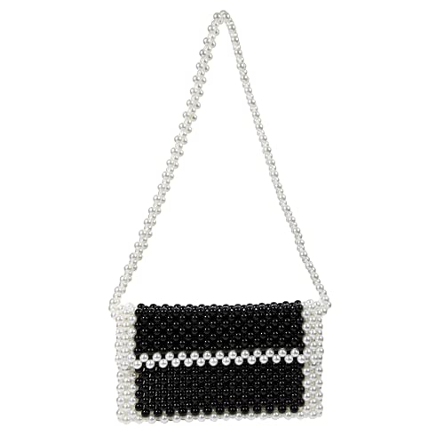 YUSHINY Women Acrylic Beaded Elegant Black and White Shoulderbag Evening Bag for Evening Party (Black&White)