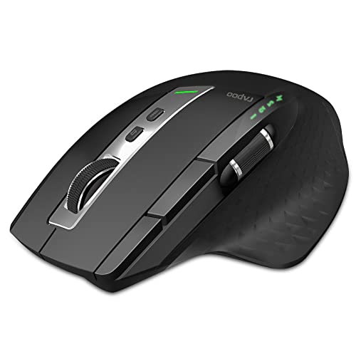 Rapoo Bluetooth Wireless Mouse, 4 Adjustable DPI Rechargeable Bluetooth Mouse, Multi-Device (3 Bluetooth+USB) Programmable Ergonomic Mouse with Side Roller, Laser Mouse for Laptop Desktop PC