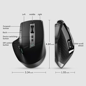 Rapoo Bluetooth Wireless Mouse, 4 Adjustable DPI Rechargeable Bluetooth Mouse, Multi-Device (3 Bluetooth+USB) Programmable Ergonomic Mouse with Side Roller, Laser Mouse for Laptop Desktop PC