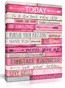 pink wall decor – inspirational quotes wall-art – motivational bedroom decor for teen girls – office gifts for women with framed canvas artwork ready to hang 15″ w x 11.5″ h