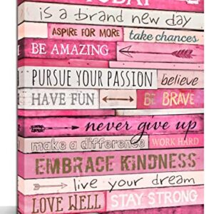 Pink Wall Decor - Inspirational Quotes Wall-Art - Motivational Bedroom Decor For Teen Girls - Office Gifts For Women With Framed Canvas Artwork Ready to Hang 15" W x 11.5" H