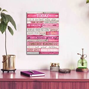 Pink Wall Decor - Inspirational Quotes Wall-Art - Motivational Bedroom Decor For Teen Girls - Office Gifts For Women With Framed Canvas Artwork Ready to Hang 15" W x 11.5" H