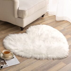 ashler heart shaped area rug 3 x 3 feet, faux sheepskin fur rug fluffy shaggy rug, white soft plush decorative machine washable carpets for bedroom living room and sofa