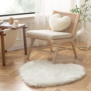 Ashler Heart Shaped Area Rug 3 x 3 Feet, Faux Sheepskin Fur Rug Fluffy Shaggy Rug, White Soft Plush Decorative Machine Washable Carpets for Bedroom Living Room and Sofa