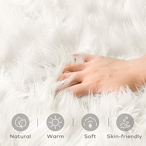 Ashler Heart Shaped Area Rug 3 x 3 Feet, Faux Sheepskin Fur Rug Fluffy Shaggy Rug, White Soft Plush Decorative Machine Washable Carpets for Bedroom Living Room and Sofa