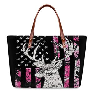 wideasale pink camouflage handbag hobo purse women large purse casual carry shoulder work bag us flag deer hunting luggage tote bag for hiking outdoor travel shopping